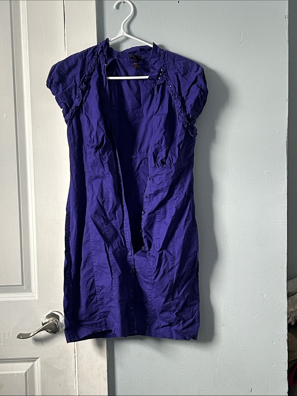 Women's Purple Button-Front Short Sleeve Dress